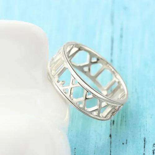 Belbren Rings Custom Sterling Silver Roman Numerals CutOut Date Ring Personalized Jewelry for Special Dates