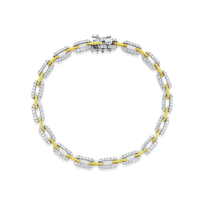Bracelets CJ Charles Jewelers 18kt White and Yellow Gold 133ctw Diamond Chain Link Bracelet