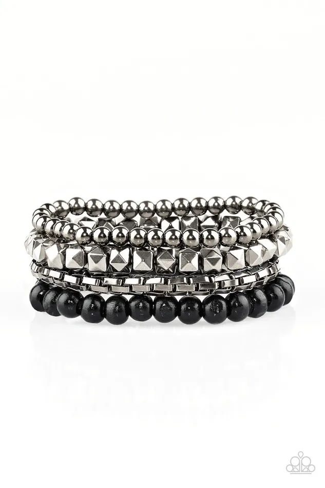 Bracelets Paparazzi Bracelet Retro Rocker Black Paparazzi Jewelry