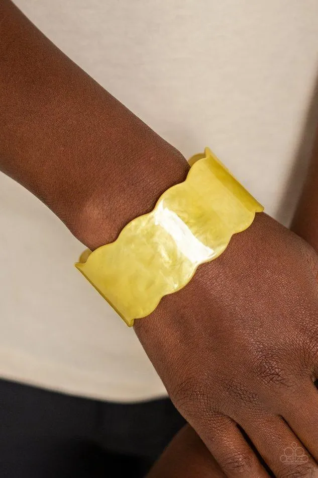 Bracelets Paparazzi Bracelet Retro Ruffle Yellow Paparazzi Jewelry