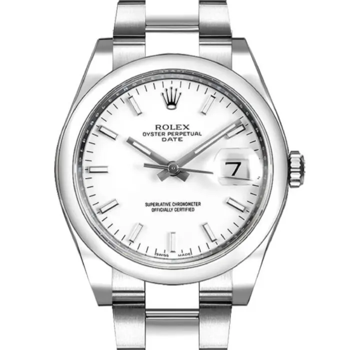 Bracelets Rolex Date 34mm Ref 1152000008 White Index Dial Stainless Steel Oyster Bracelet Watch Rolex