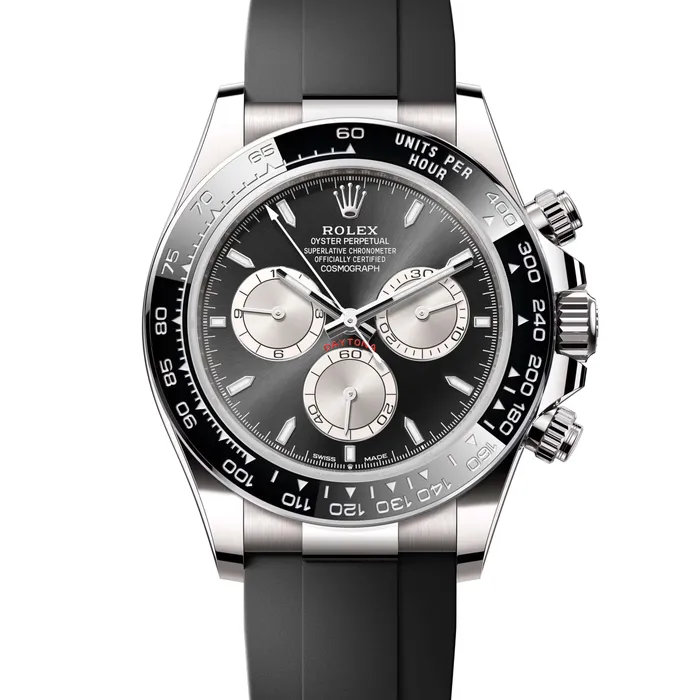 Bracelets Rolex Rolex Cosmograph Daytona 40mm Ref 126519LN Bright Black Steel Index Dial Ceramic Bezel 18K White Gold Case Black Oysterflex Bracelet Mens Watch