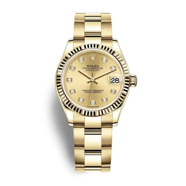 Bracelets Rolex Rolex Datejust 31mm Ref 2782780016 Champagne Diamond Dial 18K Yellow Gold Oyster Bracelet Womens Watch
