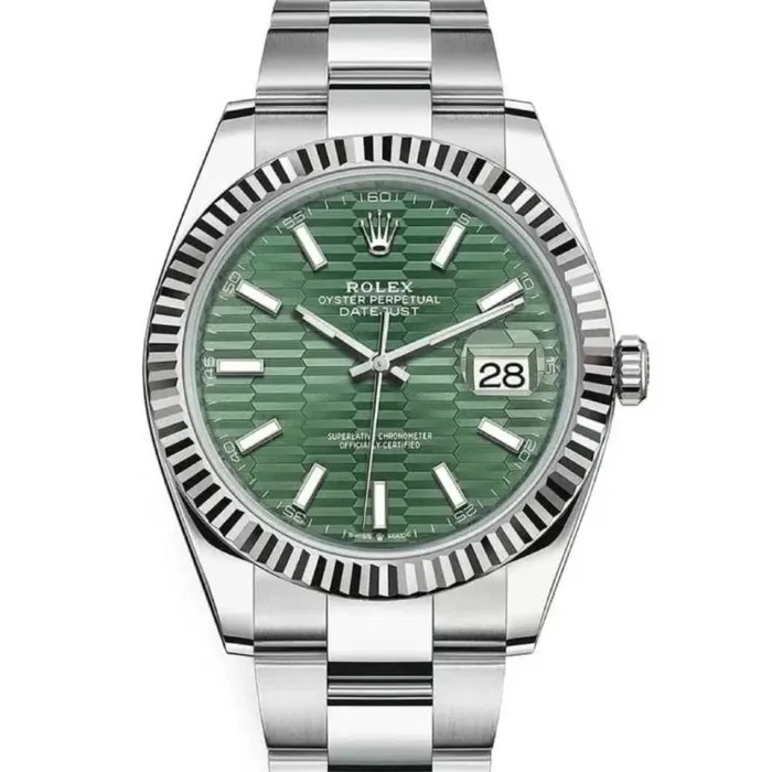 Bracelets Rolex Rolex Datejust 41mm Ref 126334 Green Fluted Motif Dial Stainless Steel Oyster Bracelet Mens Watch