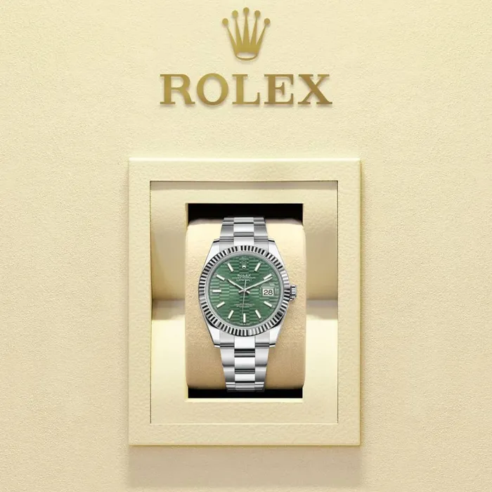 Bracelets Rolex Rolex Datejust 41mm Ref 126334 Green Fluted Motif Dial Stainless Steel Oyster Bracelet Mens Watch