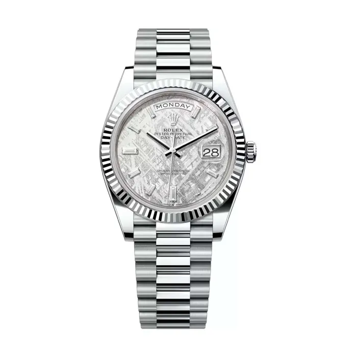 Bracelets Rolex Rolex Day Date 40mm Ref 2282360011 Meteorite Diamond Dial Fluted Bezel Platinum President Bracelet Mens Watch Bracelets Rolex Rolex Day Date 40mm Ref 2282360011 Meteorite Diamond Dial Fluted Bezel Platinum President Bracelet Mens Watch