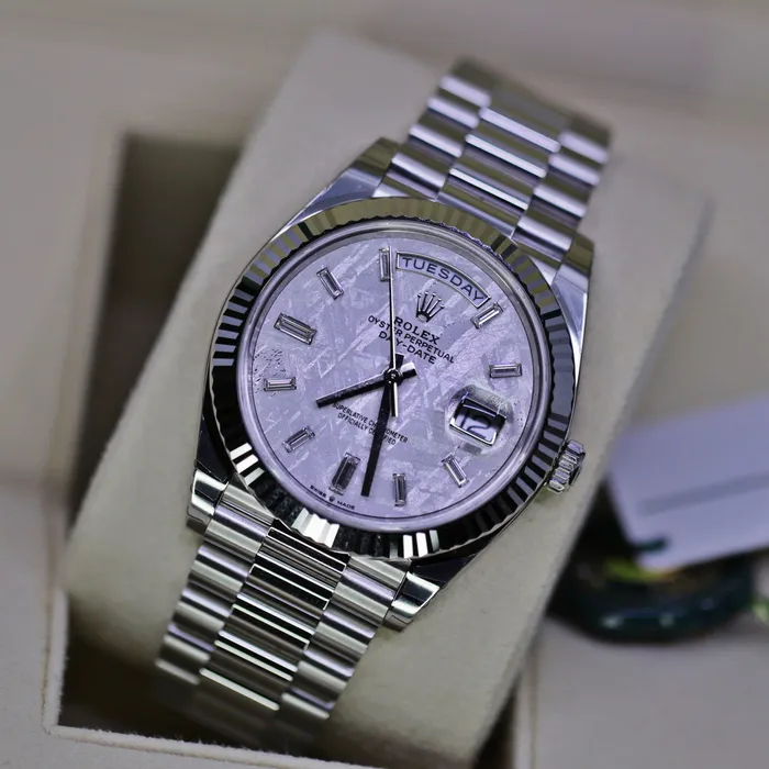 Bracelets Rolex Rolex Day Date 40mm Ref 2282360011 Meteorite Diamond Dial Fluted Bezel Platinum President Bracelet Mens Watch