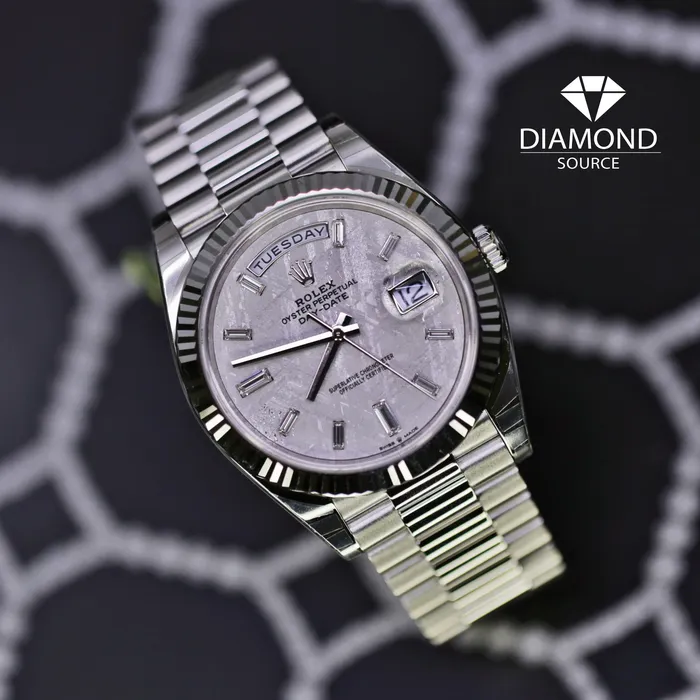 Bracelets Rolex Rolex Day Date 40mm Ref 2282360011 Meteorite Diamond Dial Fluted Bezel Platinum President Bracelet Mens Watch