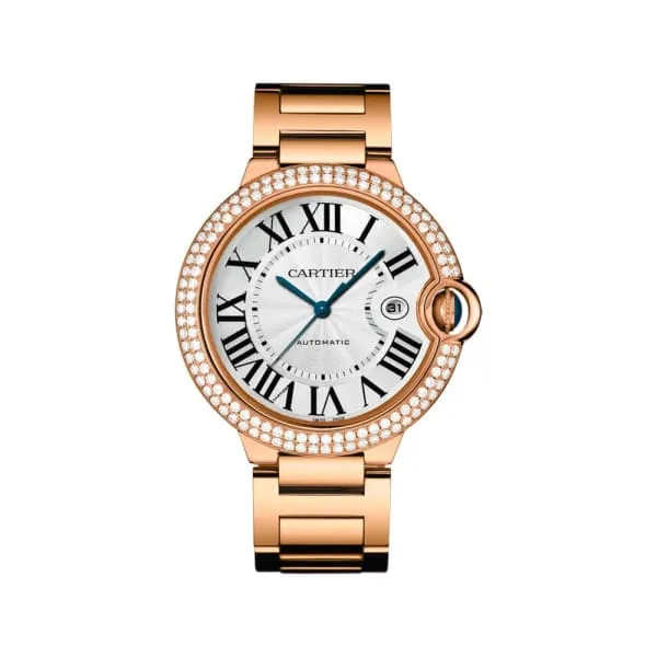 Cartier Bracelets Cartier Ballon Bleu de Cartier 42mm Watch Ref WE9008Z3 Silver Roman Dial Diamond Bezel 18K Rose Gold Bracelet
