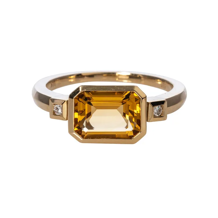 Citrine Diamond 14K Yellow Gold Ring Croghans Rings