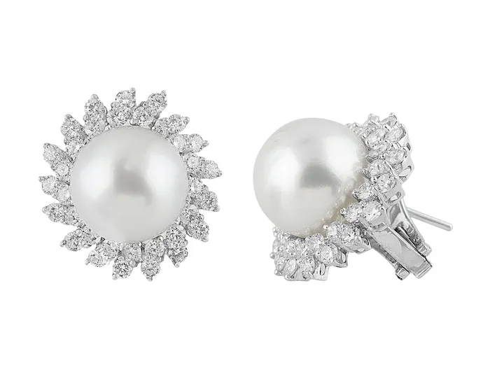 CJ Charles Jewelers Estate 18k White Gold Pearl Diamond Earrings Earrings
