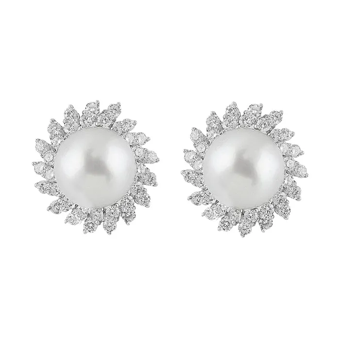 CJ Charles Jewelers Estate 18k White Gold Pearl Diamond Earrings Earrings CJ Charles Jewelers Estate 18k White Gold Pearl Diamond Earrings Earrings