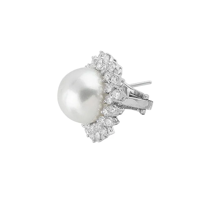 CJ Charles Jewelers Estate 18k White Gold Pearl Diamond Earrings Earrings CJ Charles Jewelers Estate 18k White Gold Pearl Diamond Earrings Earrings