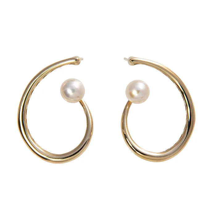 Croghans Earrings 14K Yellow Gold Floating Pearl Swirl Earrings