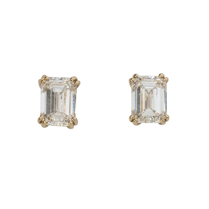 Croghans Earrings 2ct EmeraldCut Diamond 14K Gold Stud Earrings