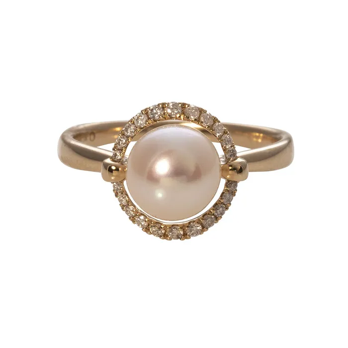 Croghans Freshwater Pearl Diamond Halo 14K Gold Ring Rings