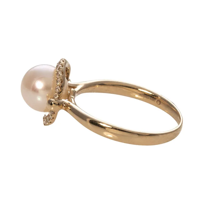 Croghans Freshwater Pearl Diamond Halo 14K Gold Ring Rings