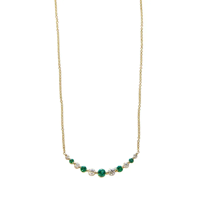 Croghans Graduated Emerald Diamond 14K Yellow Gold Necklace Necklaces