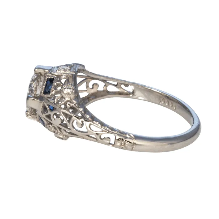 Croghans Rings Art Deco Style 1ct Diamond Sapphire Platinum Filigree Ring
