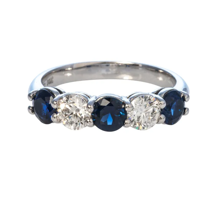 Croghans Rings Round Sapphire Diamond 5Stone 14K White Gold Band