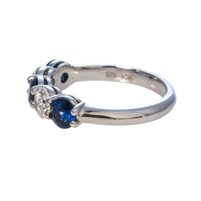 Croghans Rings Round Sapphire Diamond 5Stone 14K White Gold Band