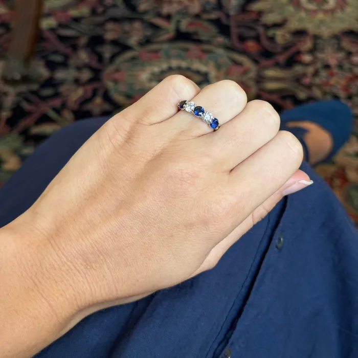 Croghans Rings Round Sapphire Diamond 5Stone 14K White Gold Band