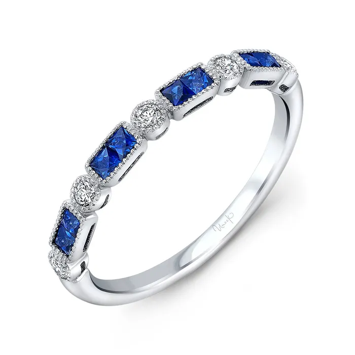 Croghans Rings Sapphire Diamond Milgrain 14K White Gold Halfway Band Croghans Rings Sapphire Diamond Milgrain 14K White Gold Halfway Band