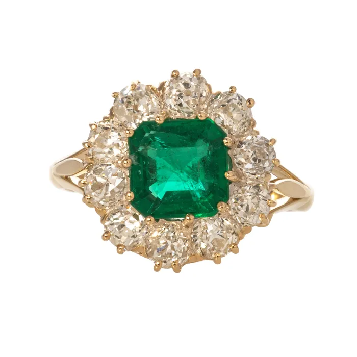 Croghans Rings Victorian Style 17ct Emerald Diamond Cluster Engagement Ring Croghans Rings Victorian Style 17ct Emerald Diamond Cluster Engagement Ring