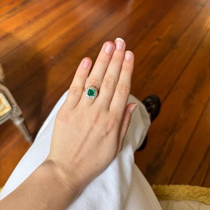 Croghans Rings Victorian Style 17ct Emerald Diamond Cluster Engagement Ring