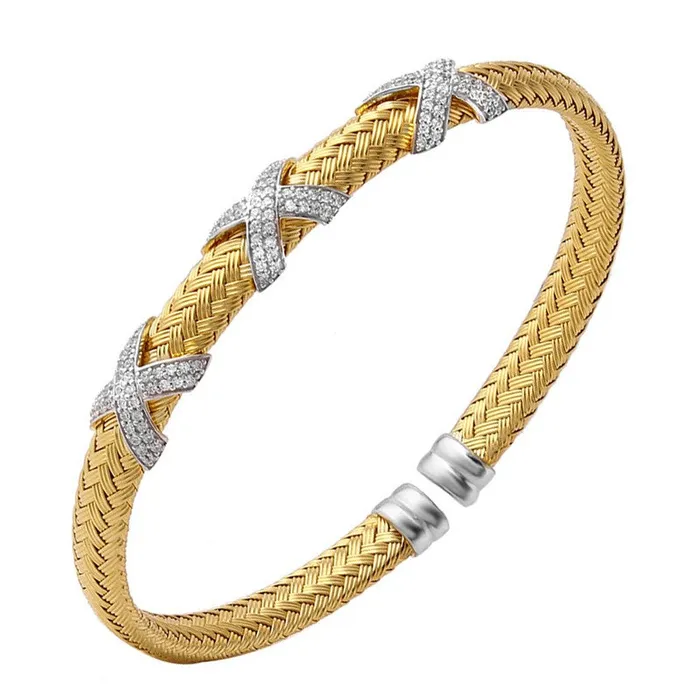 CZ Gold Plated Silver 6mm Mesh Cuff Bangle Croghans Earrings