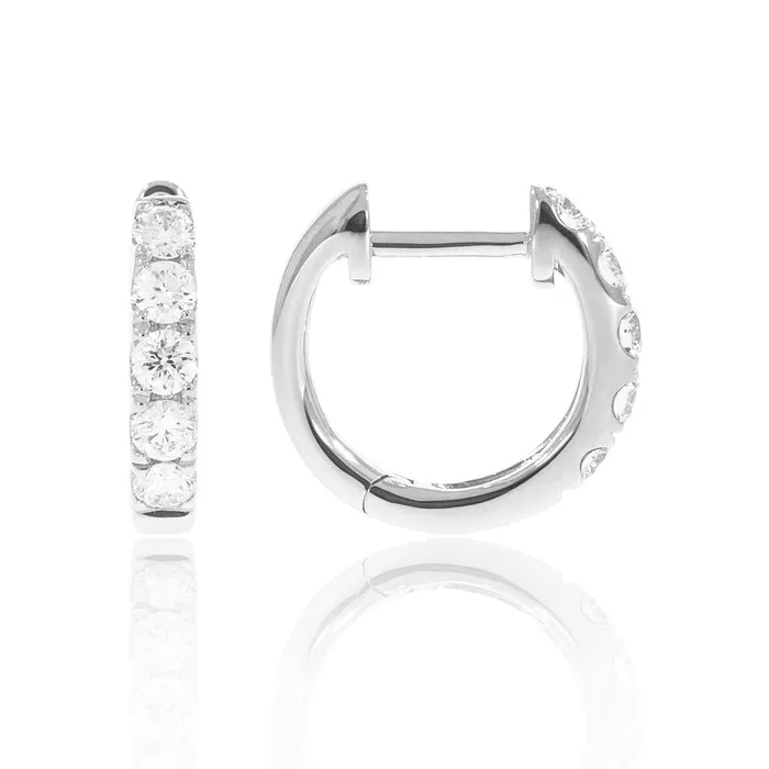 Diamond Single Row 14K White Gold Huggie Earrings Croghans Earrings