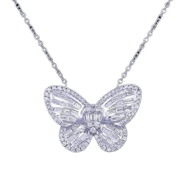 Diamond Source NYC Necklaces Beautiful Butterfly necklace 14k White Gold 090ct diamonds PS0219