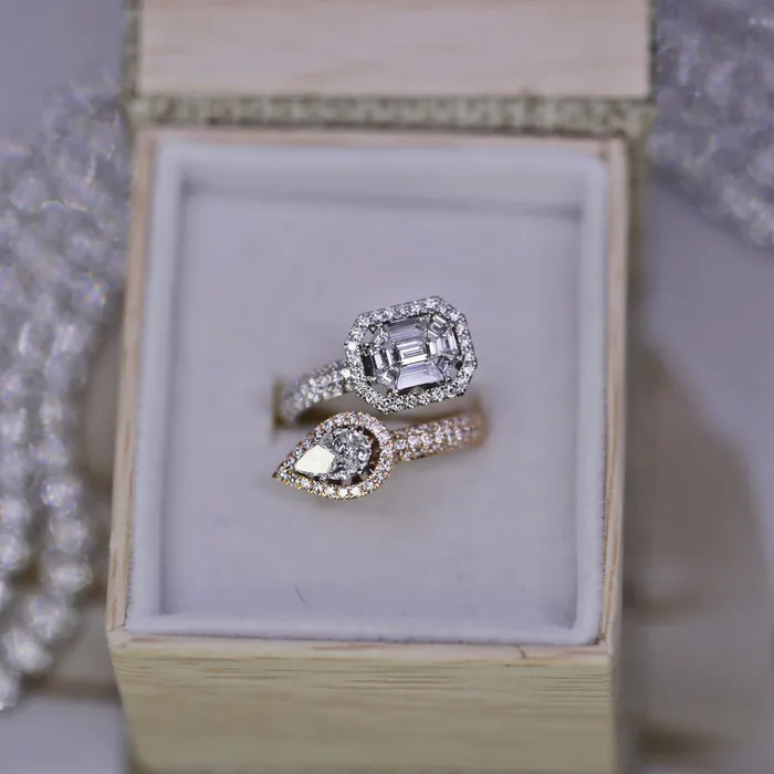 Diamond Source NYC Rings Round Brilliant Baguette Pear Shape Diamond Fashion Ring Set in 18K Two Tone Gold 177ct tw