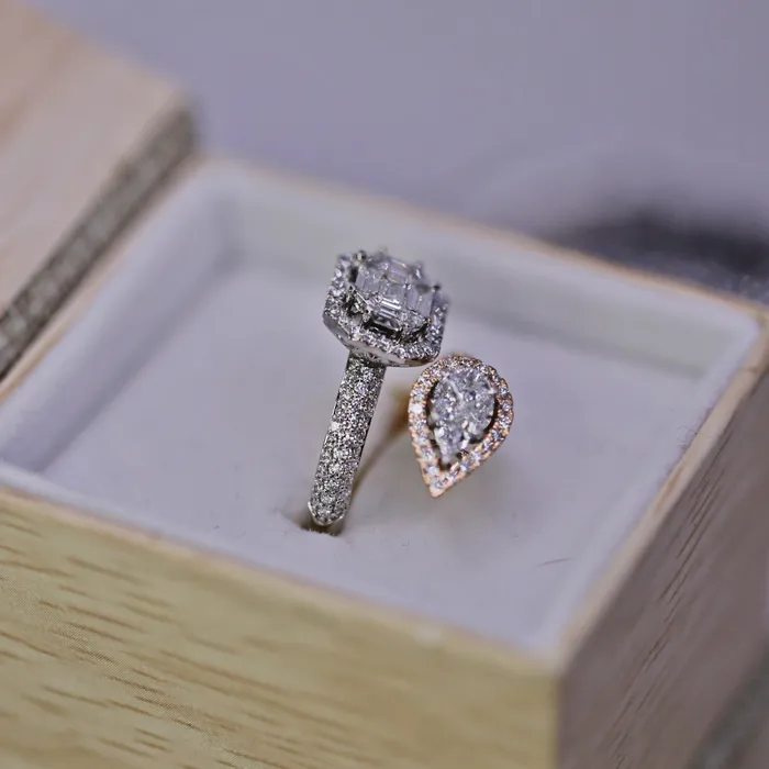 Diamond Source NYC Rings Round Brilliant Baguette Pear Shape Diamond Fashion Ring Set in 18K Two Tone Gold 177ct tw