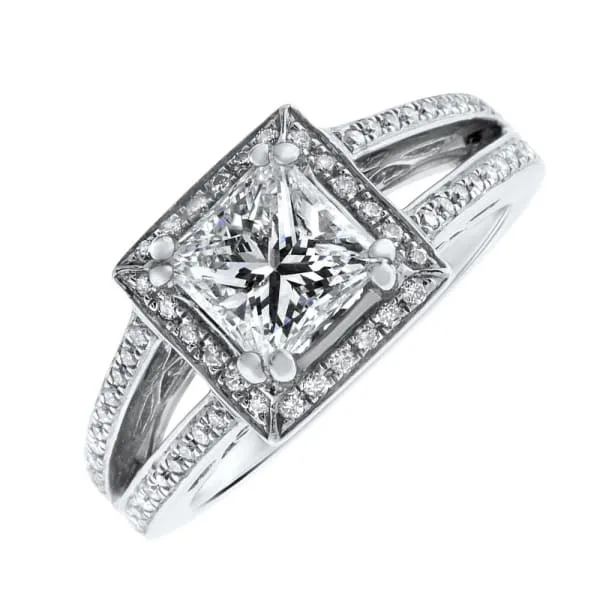 Diamond Source NYC Split Shank Diamond Engagement Ring Set in 18K White Gold 166ct tw Princess Cut Round Brilliant Natural Diamonds Rings