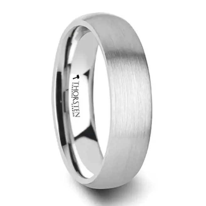 Domed Brushed Finished White Tungsten 8mm Band Mens Bands Rings