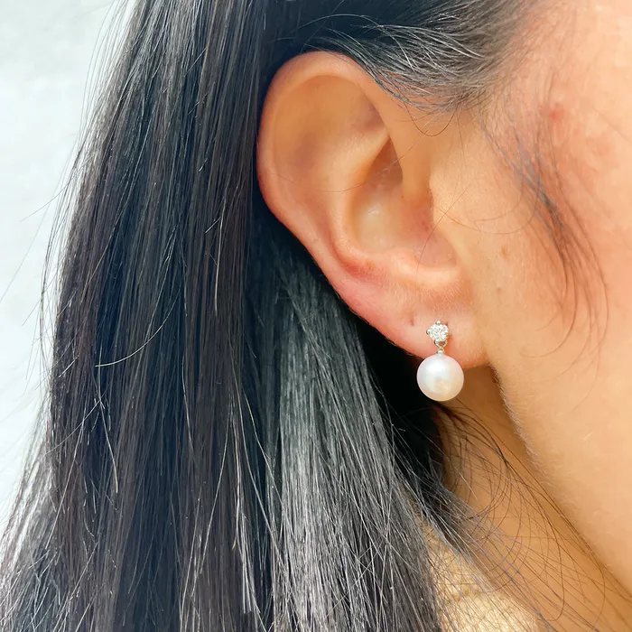 Earrings Croghans 6mm Akoya Pearl Diamond Drop 14K White Gold Earrings