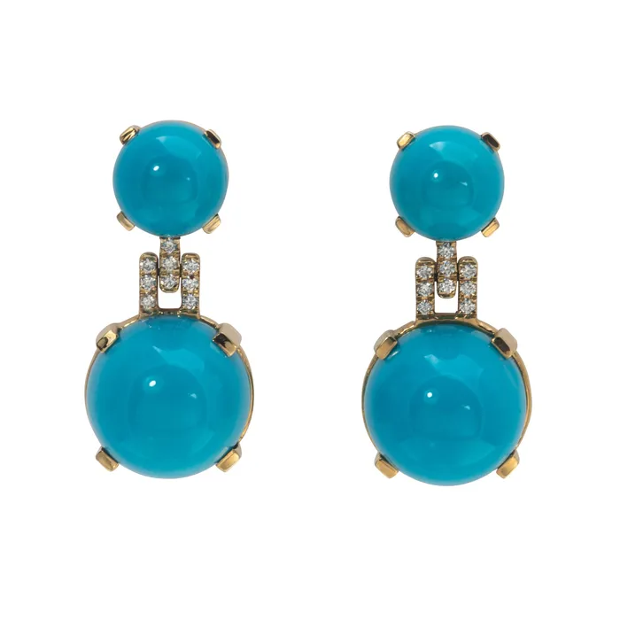 Earrings Goshwara Goshwara Cabochon Turquoise Diamond 18K Gold Drop Earrings Earrings Goshwara Goshwara Cabochon Turquoise Diamond 18K Gold Drop Earrings