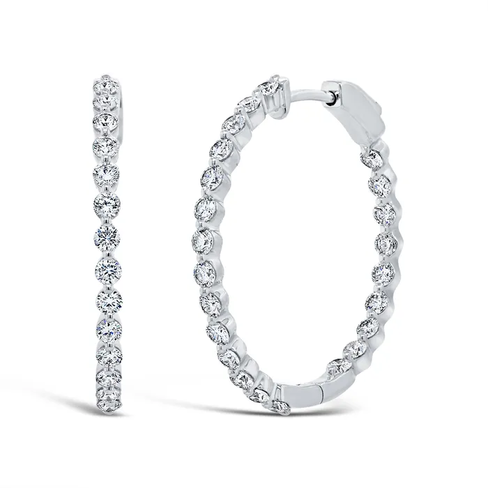Earrings Meierotto Jewelers 14K White Gold Diamond Hoop Earrings