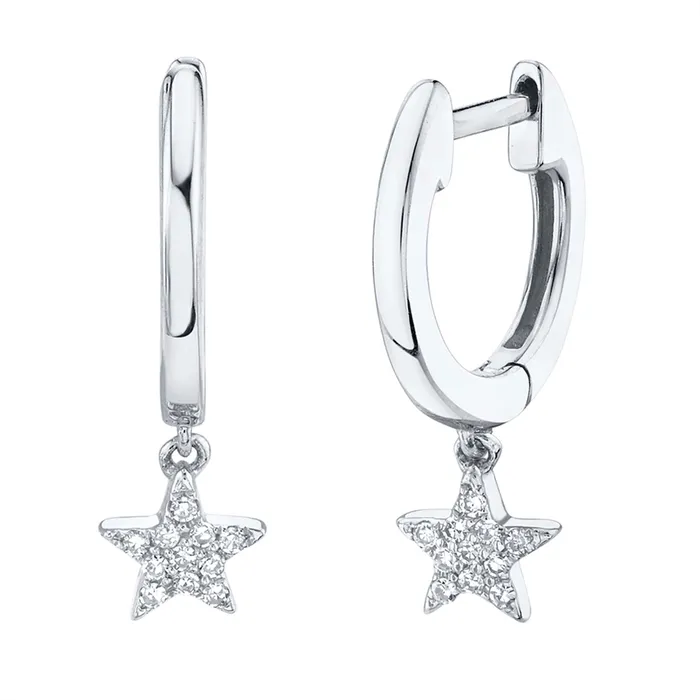Earrings Meierotto Jewelers 14K White Gold Diamond Star Huggie Earrings
