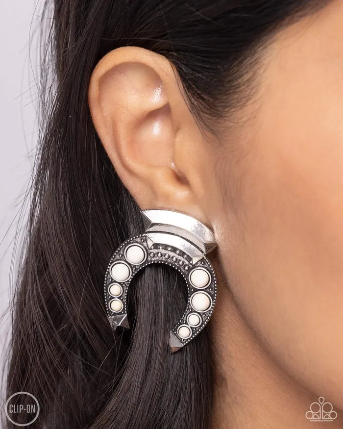 Earrings Paparazzi Earring Harmonious Horseshoe White Paparazzi Jewelry