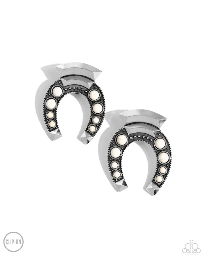 Earrings Paparazzi Earring Harmonious Horseshoe White Paparazzi Jewelry Earrings Paparazzi Earring Harmonious Horseshoe White Paparazzi Jewelry