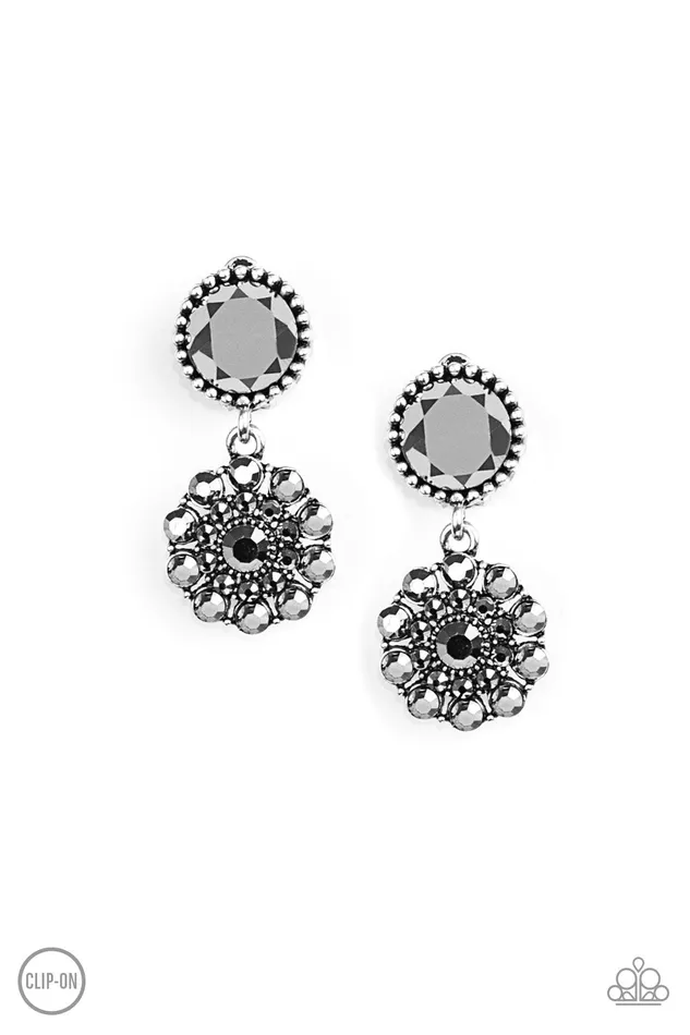 Earrings Paparazzi Jewelry Paparazzi Earring Glittering Gardenias Silver ClipOn