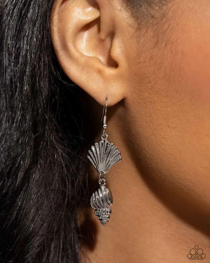 Earrings Paparazzi Jewelry Paparazzi Earring SHELL I Was In the Area Silver