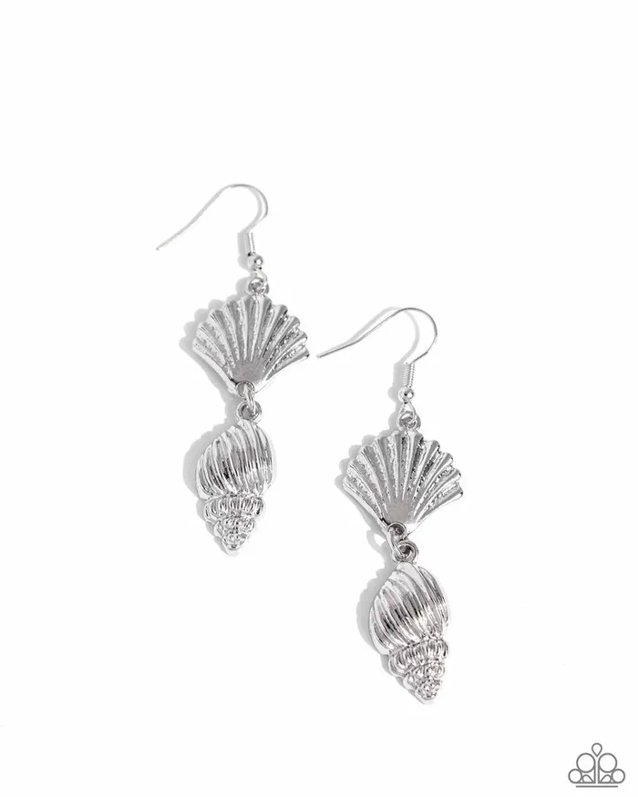Earrings Paparazzi Jewelry Paparazzi Earring SHELL I Was In the Area Silver Earrings Paparazzi Jewelry Paparazzi Earring SHELL I Was In the Area Silver
