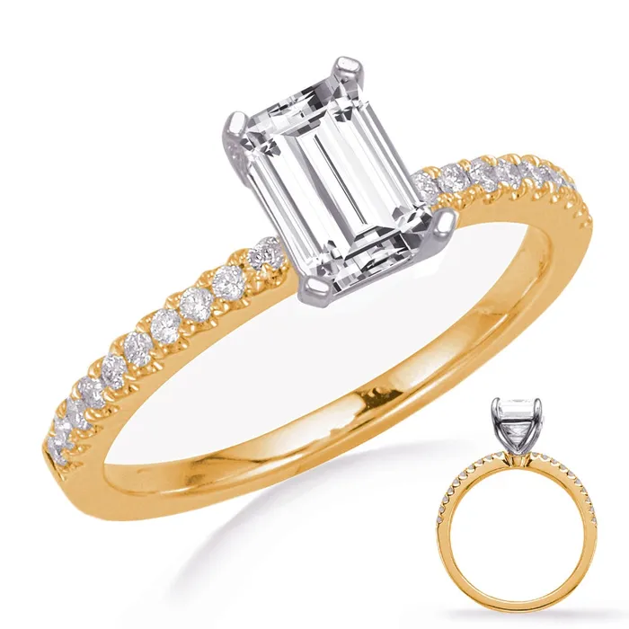 Engagement Collections Rings 14K Yellow Gold Semi Mount Round Diamond Ring with 14K White Gold Rectangle Head Engagement Collections Rings 14K Yellow Gold Semi Mount Round Diamond Ring with 14K White Gold Rectangle Head