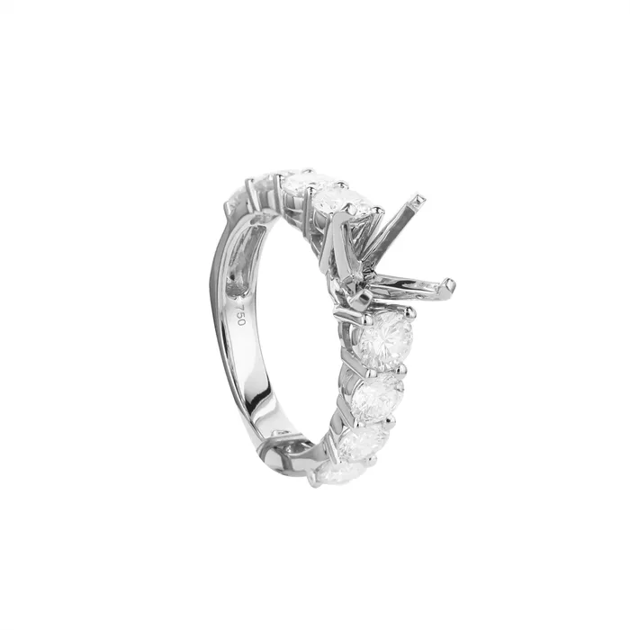 Engagement Collections Rings 18K White Gold Semi Mount Diamond Ring with Round Diamonds and Euro Shank