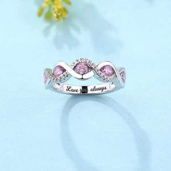 Engraved Sterling Silver Twist Ring with Family Birthstones Perfect for Mothers Anniversaries and Special Occasions Belbren Rings