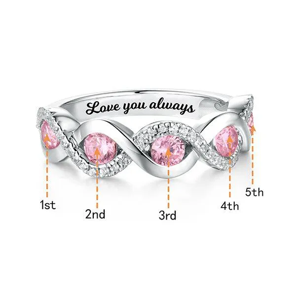 Engraved Sterling Silver Twist Ring with Family Birthstones Perfect for Mothers Anniversaries and Special Occasions Belbren Rings