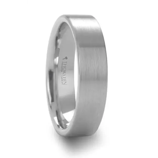 Flat Brushed White Tungsten 6mm Band Mens Bands Rings